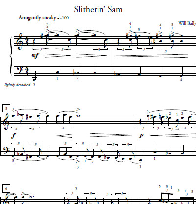 Slitherin Sam Sheet Music and Sound Files for Piano Students